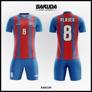 Desain Jersey Bola Futsal Printing Rabcon Warna Biru Merah Eksklusif