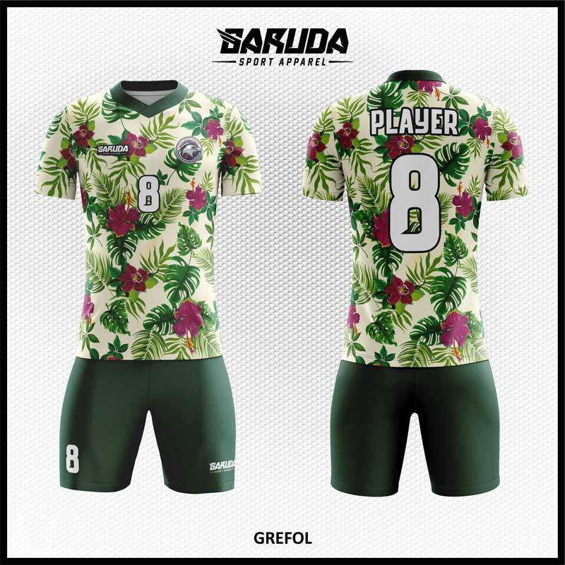 Desain Jersey Code Grefol Motif Bunga Daun Gradasi Warna Hijau
