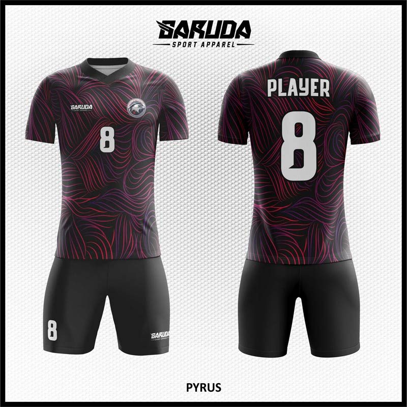 Desain Baju Jersey Code Pyrus Warna Hitam Ungu Motif Garis Lengkung