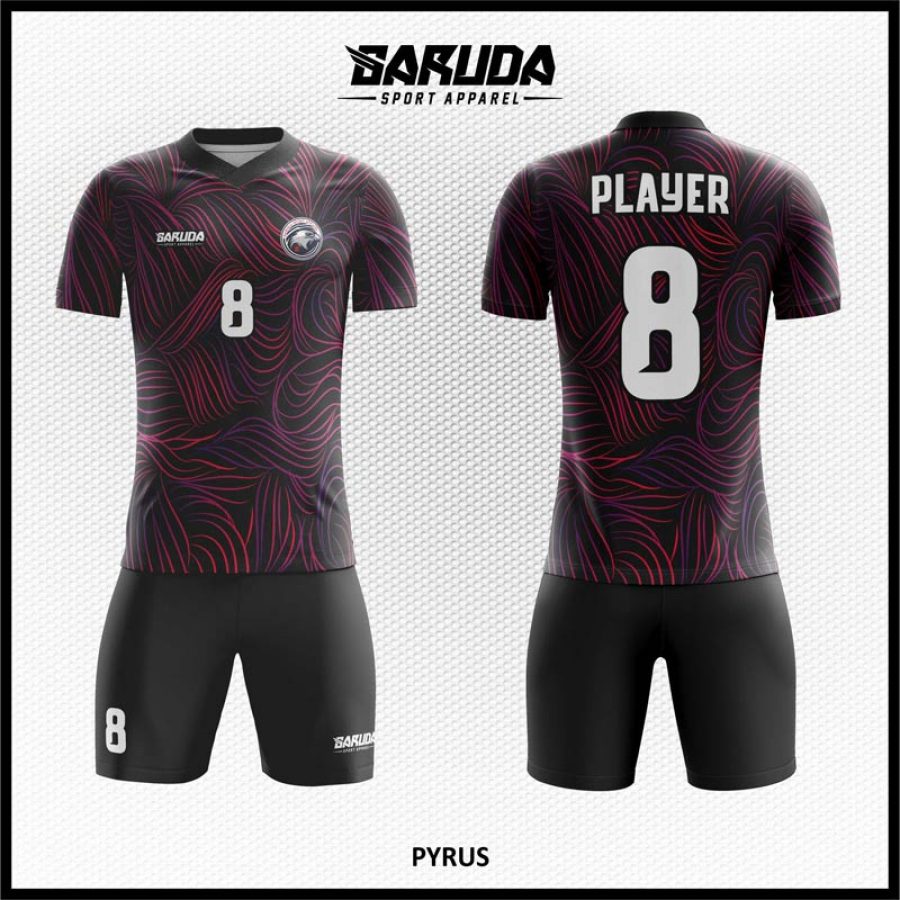 Desain Baju Jersey Code Pyrus Warna Hitam Ungu Motif Garis Lengkung
