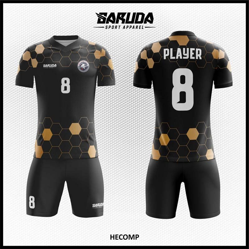 Desain Baju Jersey Hecomp Warna Hitam Coklat Motif Hexagonal