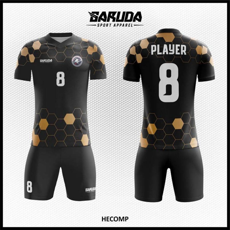 Desain Baju Jersey Hecomp Warna Hitam Coklat Motif Hexagonal