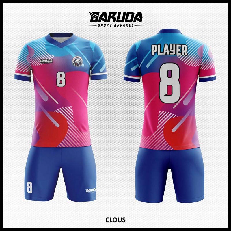 Desain Jersey Warna Biru Muda Kombinasi Merah Muda Code Clous