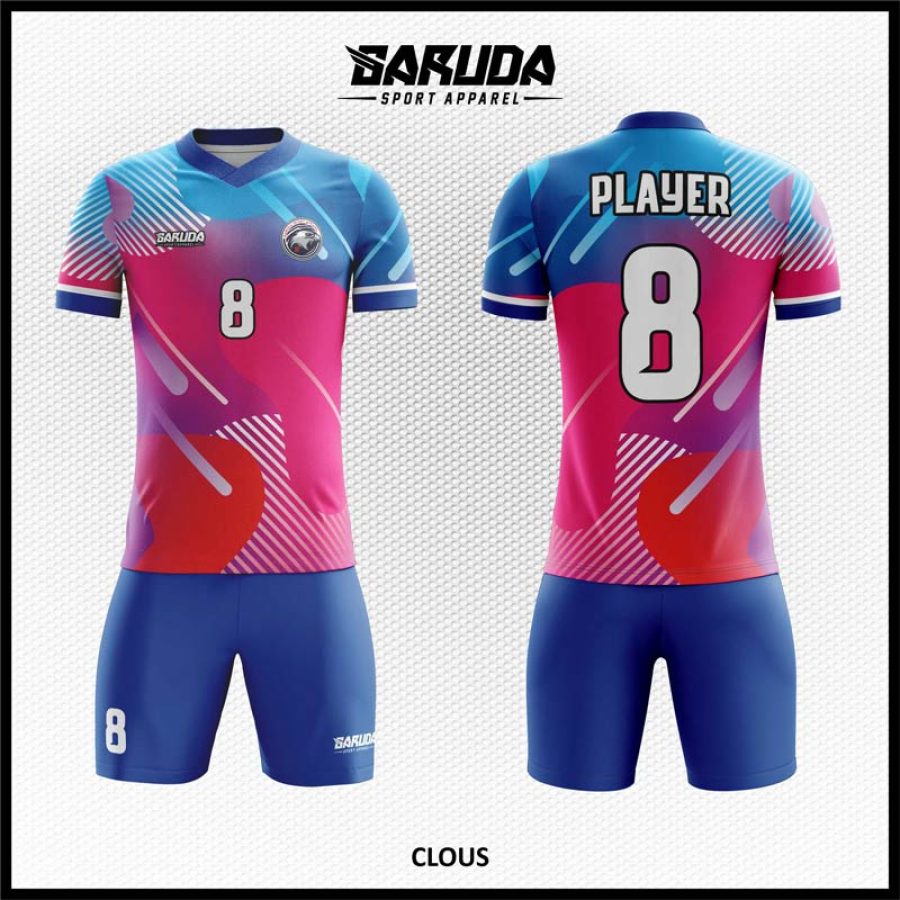 Desain Jersey Warna Biru Muda Kombinasi Merah Muda Code Clous