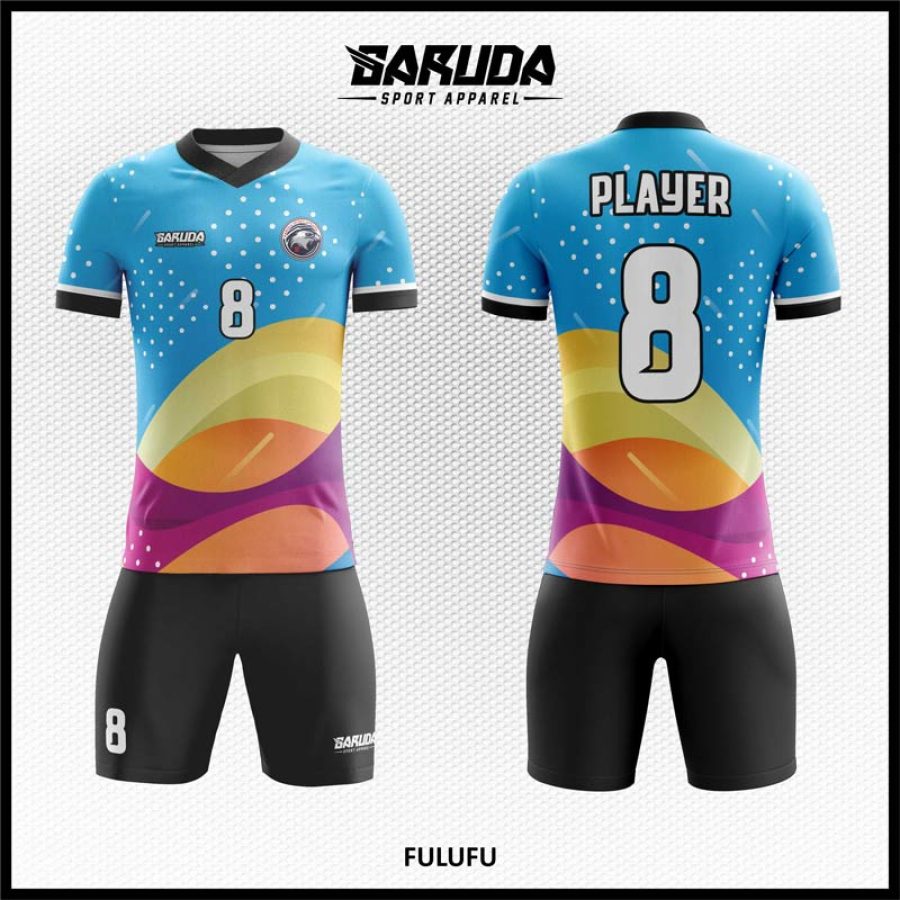 Desain Jersey Code Fulufu Warna Biru Muda Motif Berbintik dan Bergelombang