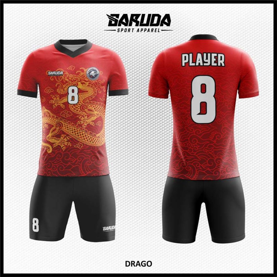 Desain Jersey Code Drago Warna Merah Gambar Naga Terbang di Awan