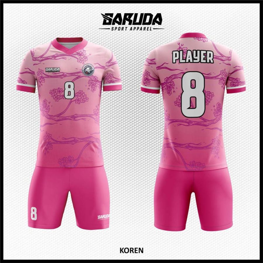 Desain Baju Jersey Code Koren Motif Bunga Warna Pink