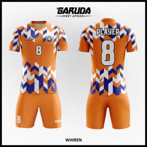 Desain Baju Futsal Printing Whiren Warna Orange Motif 3 Dimensi