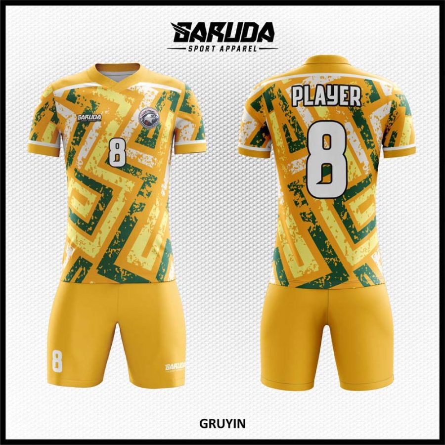 Desain Baju Jersey Code Gruyin Warna Kuning Keemasan Motif Grunge