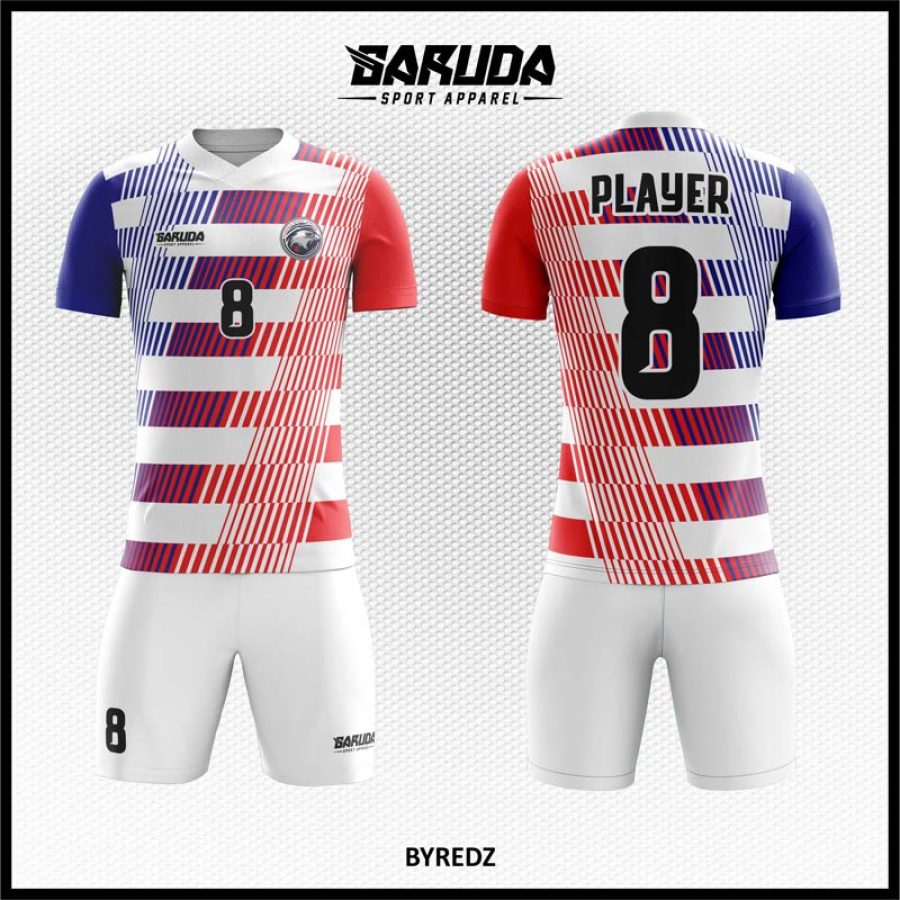 Desain Jersey Code Byredz Motif Garis Diagonal Warna Putih Merah Biru