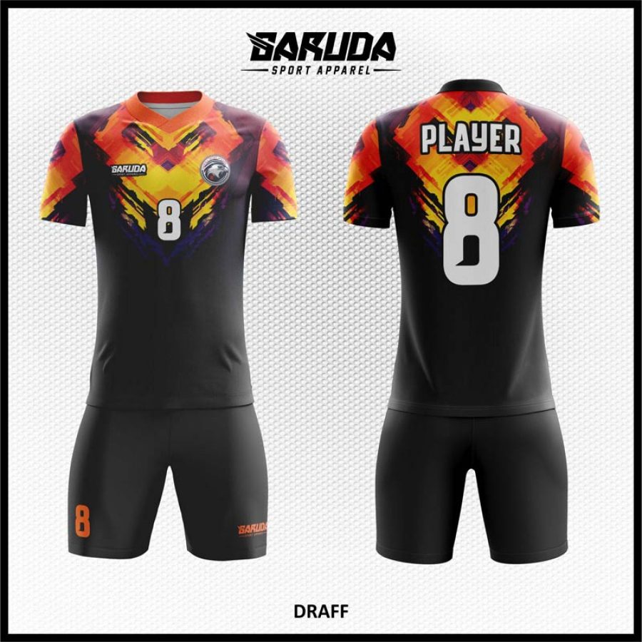 Desain Jersey Code Draff Warna Hitam Kombinasi Oranye