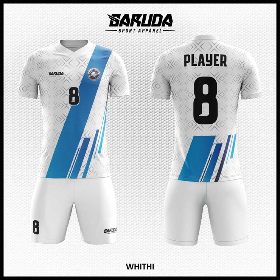 Desain Jersey Warna Putih Striping Diagonal Warna Biru Code Whithi