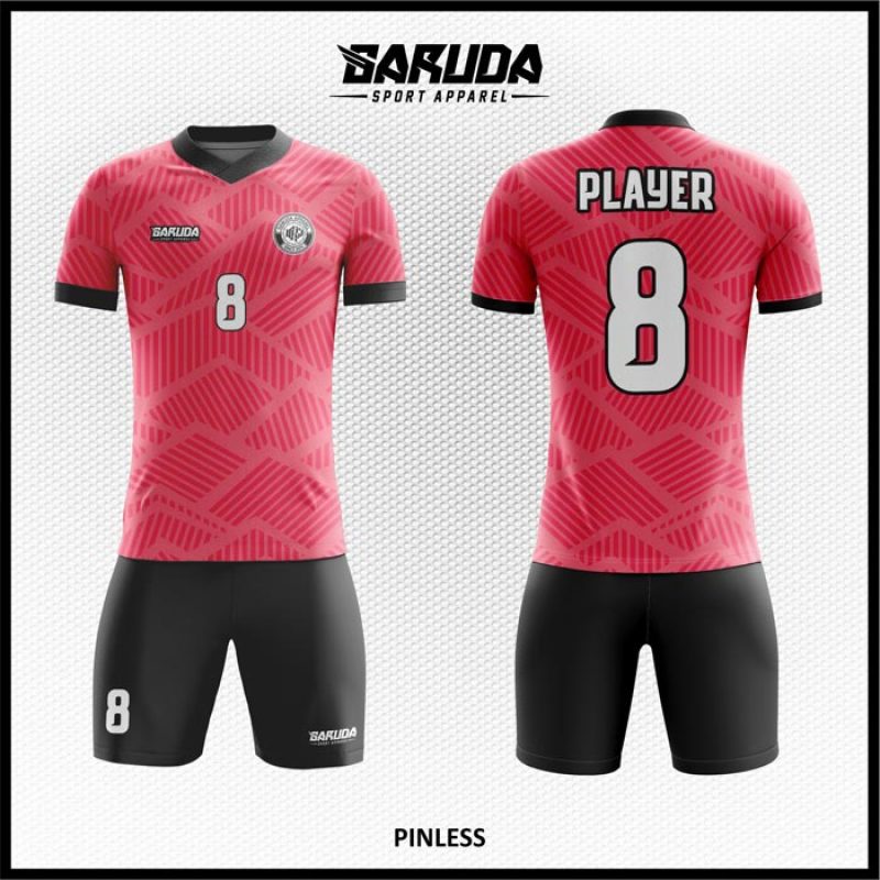 Desain Jersey Code Pinless Motif Garis Acak Warna Merah Muda