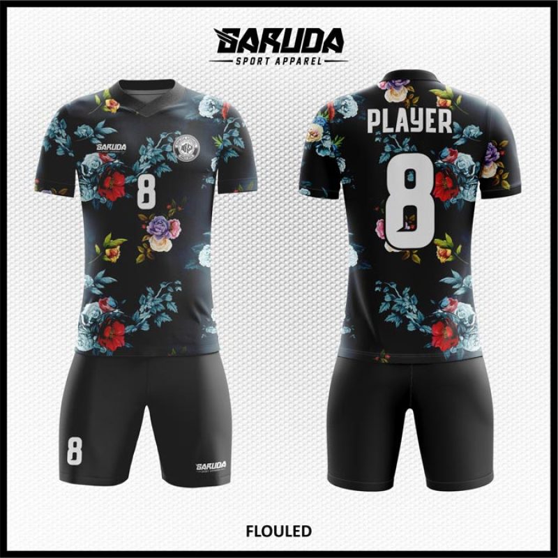 Desain Jersey Code Flouled Warna Hitam Motif Bunga yang Cantik