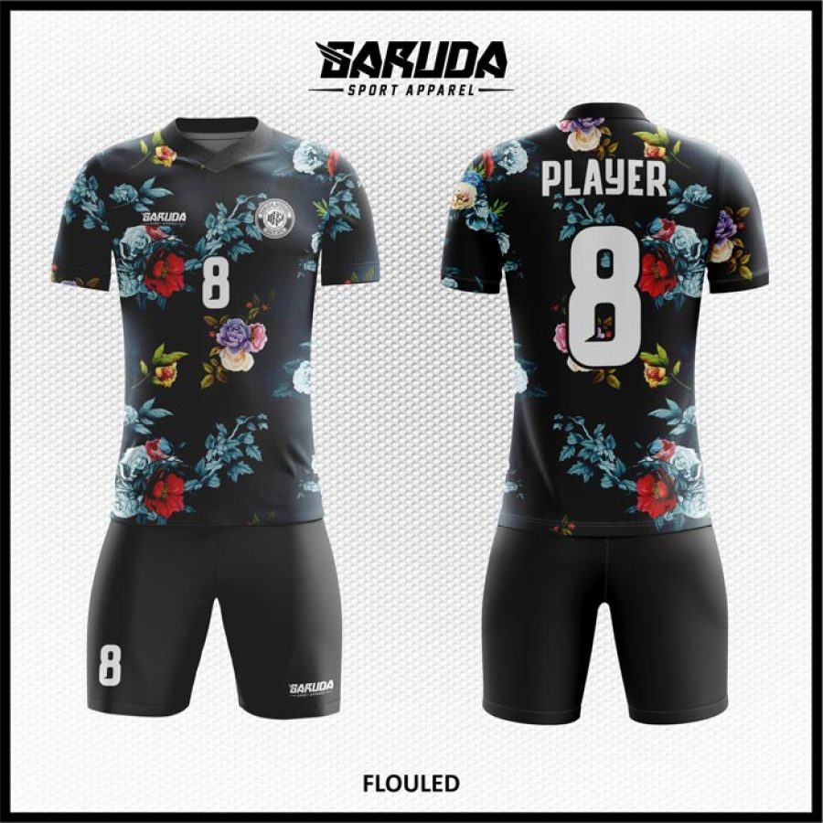 Desain Jersey Code Flouled Warna Hitam Motif Bunga yang Cantik