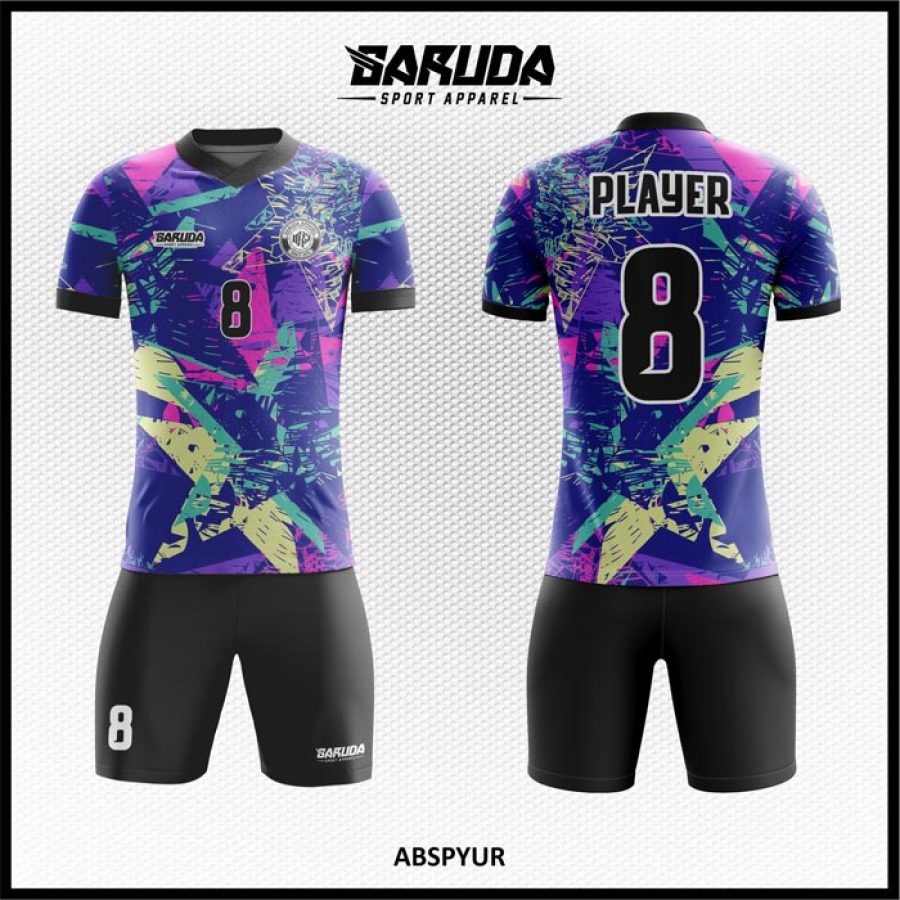 Desain Baju Jersey Code Abspyur Motif Bintang Abstrak Warna Ungu