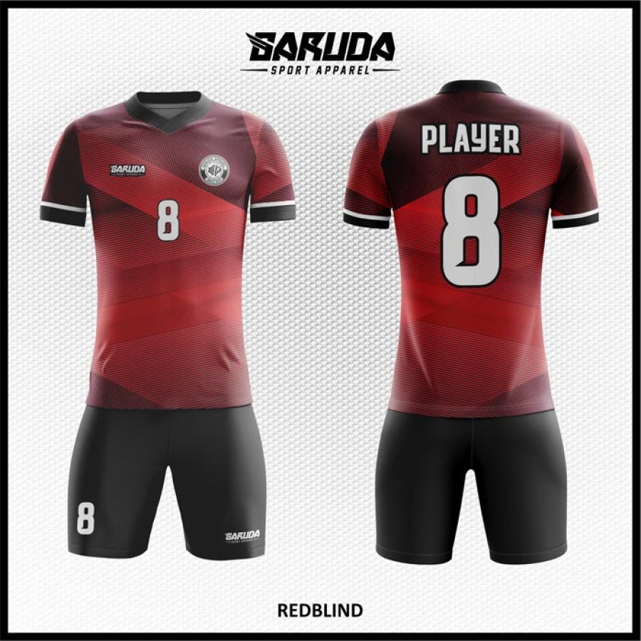 Desain Jersey Redblind Warna Merah Hitam Bergaris Arsiran Tipis