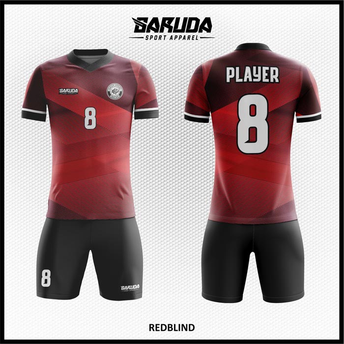 Desain Baju Futsal Printing Redblind Warna Merah Hitam Terbaru