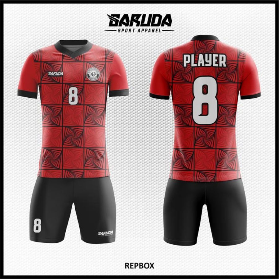 Desain Kostum Jersey Code Repbox Motif Kotak-Kotak Warna Merah Hitam