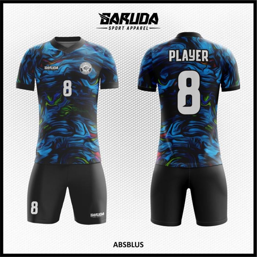 Desain Jersey Code Absblus Motif Tumpahan Cat Warna Biru Hitam