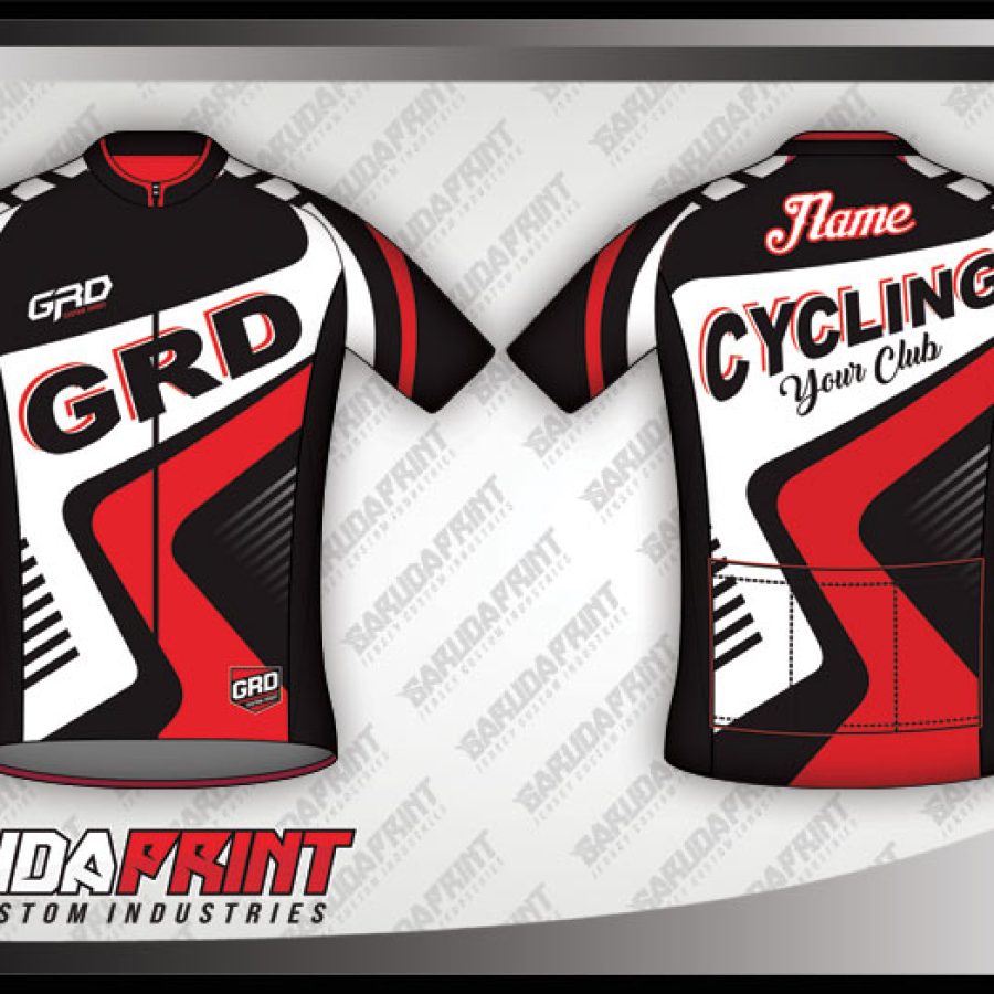 Desain Jersey Sepeda Gowes Code Zeus Warna Hitam Putih Merah Bergelombang