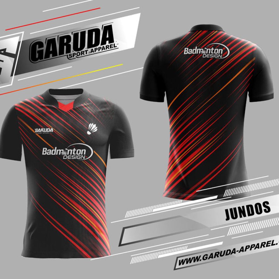 Baju Badminton Jundos Warna Hitam Garis Marun