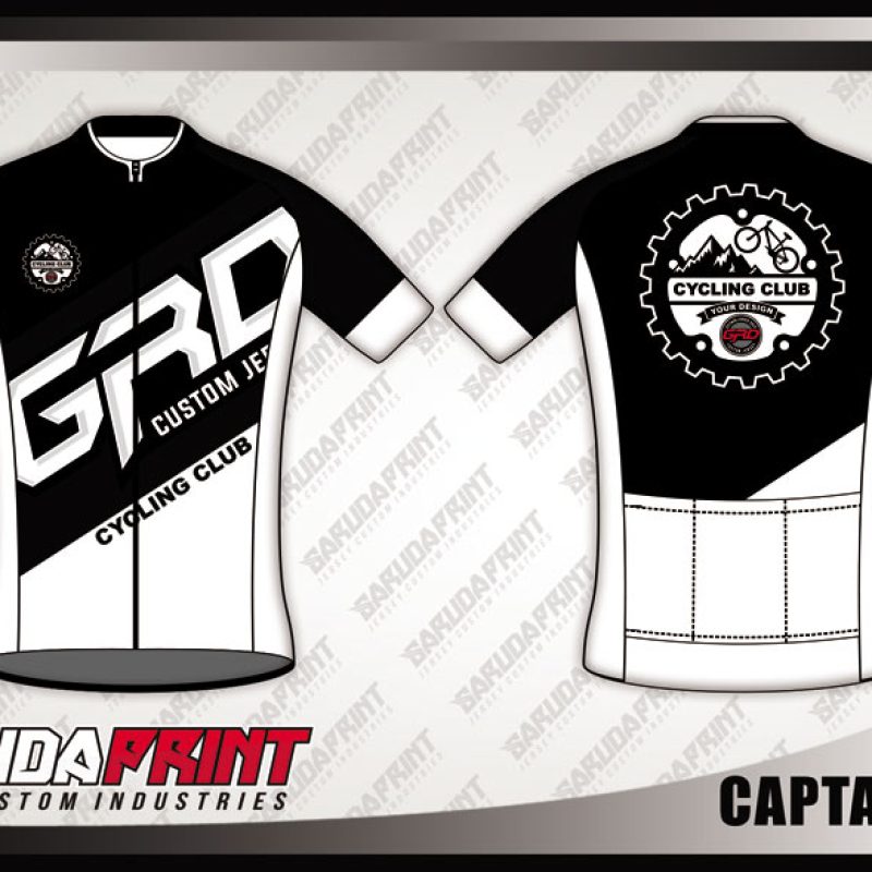Desain Baju Sepeda Gowes Captain Kid Warna Hitam Putih Minimalis