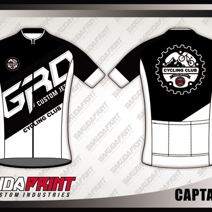 Desain Baju Sepeda Gowes Captain Kid Warna Hitam Putih Minimalis