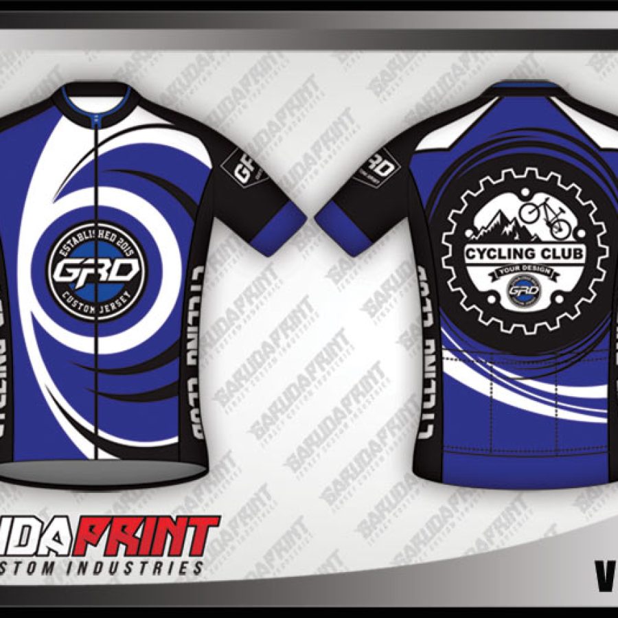 Desain Baju Sepeda Gowes Code Vortex Warna Biru Hitam Putih Bergelombang