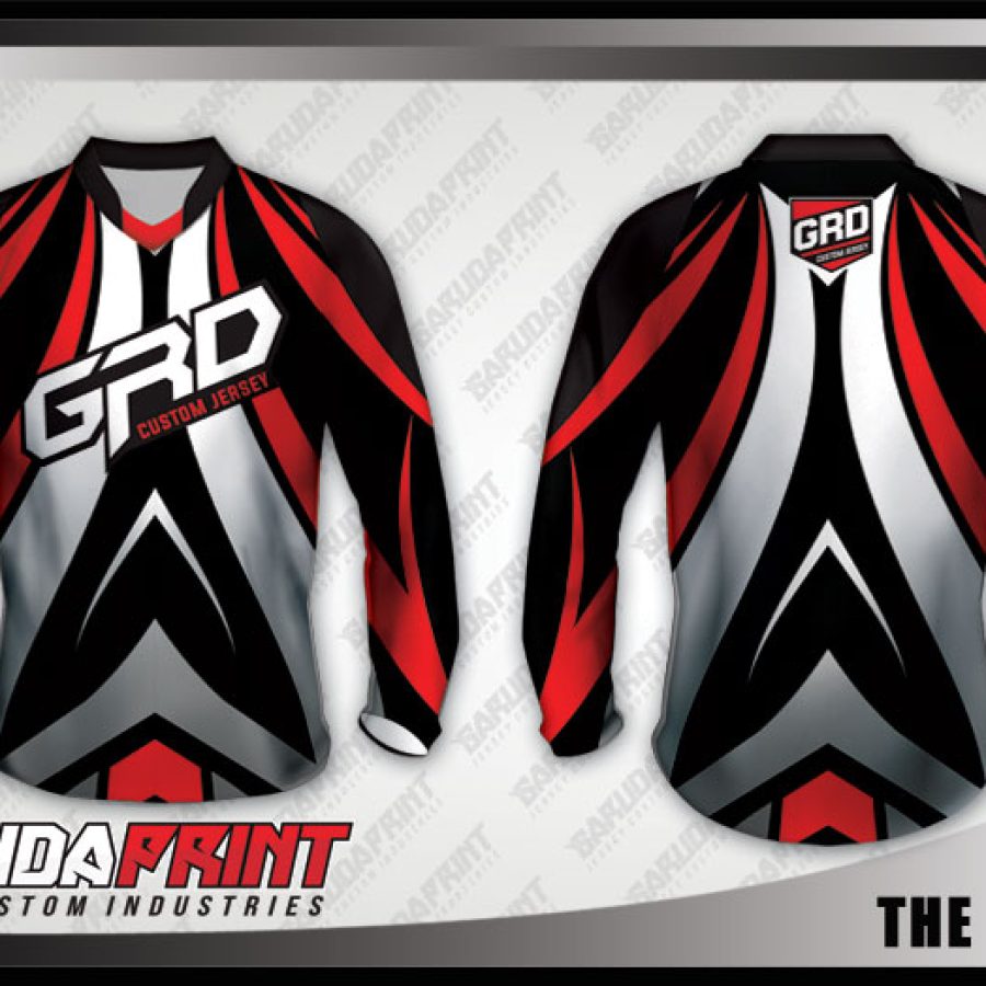 Desain Baju Sepeda MTB The Groove Warna Hitam Putih Merah