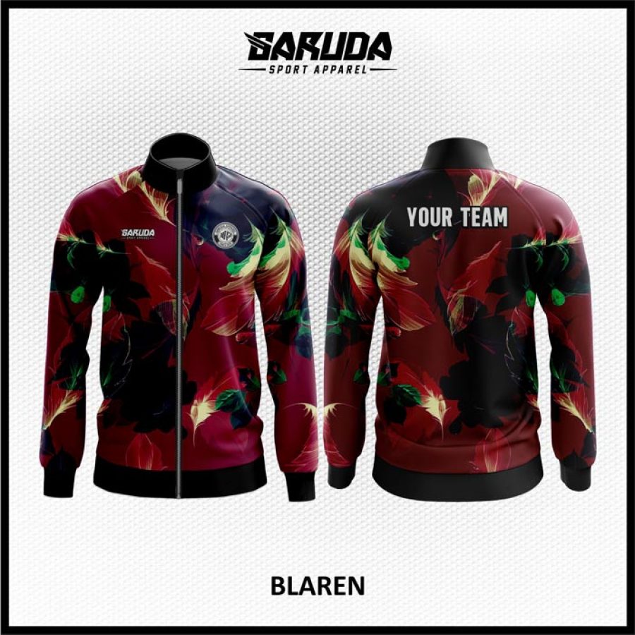 Desain Jaket Printing Warna Coklat Hitam Motif Bulu Yang Unik