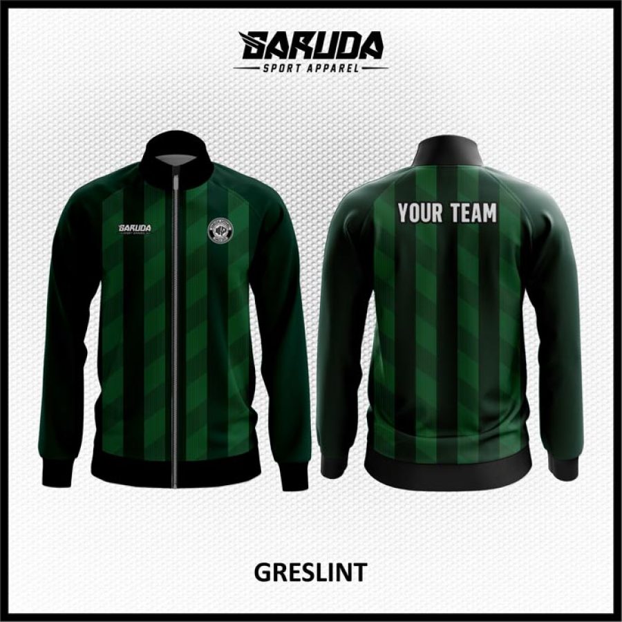 Desain Jaket Printing Warna Hijau Hitam Motif Garis Terkeren