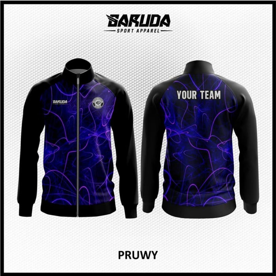 Desain Jaket Printing Warna Hitam Ungu Motif Bergelombang Yang Unik