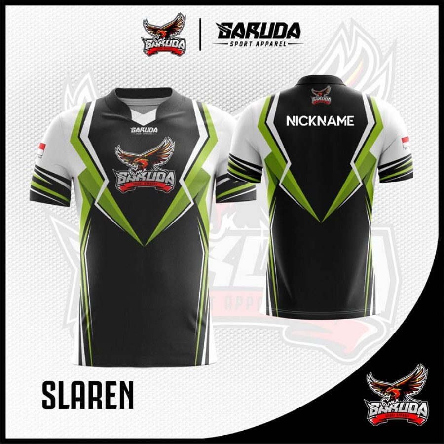 Desain Jersey Gaming Esport Slaren Warna Hitam Putih Hijau Paling Keren