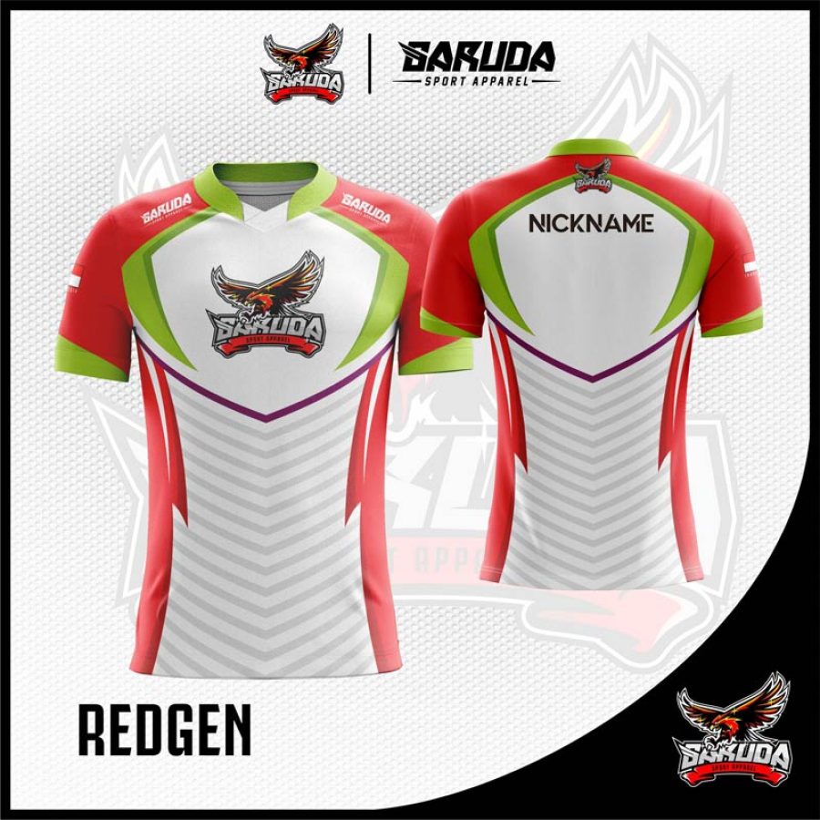 Desain Jersey Gaming Code Redgen Warna Merah Putih