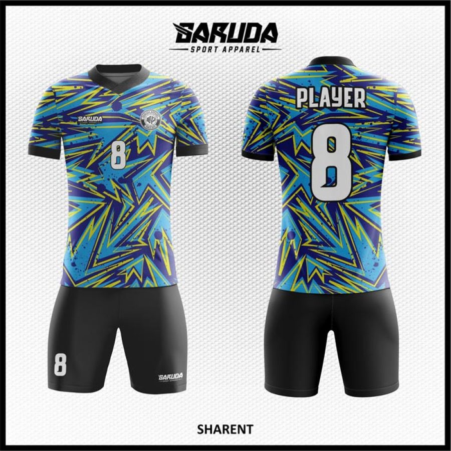 Desain Jersey Code Sharent Warna Biru Hitam Kuning Abstract