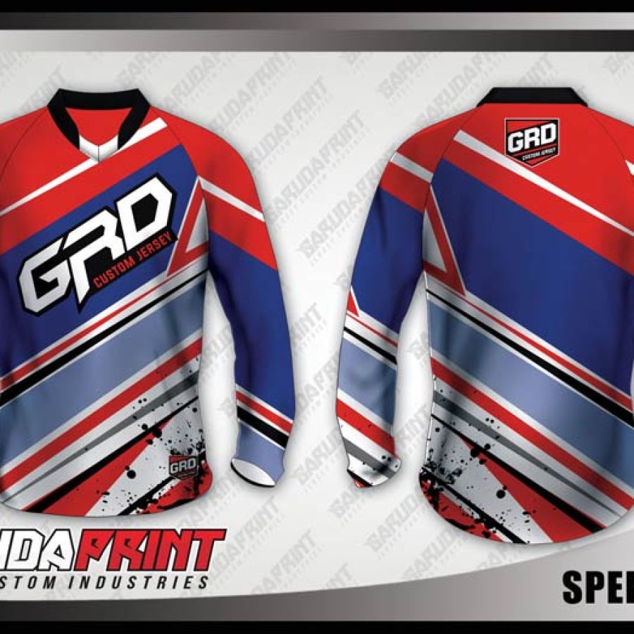 Desain Jersey Sepeda MTB Speedwork Warna Merah Biru Kekinian