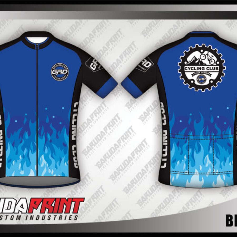 Desain Jersey Sepeda Road Bike Blue Fire Warna Biru Hitam