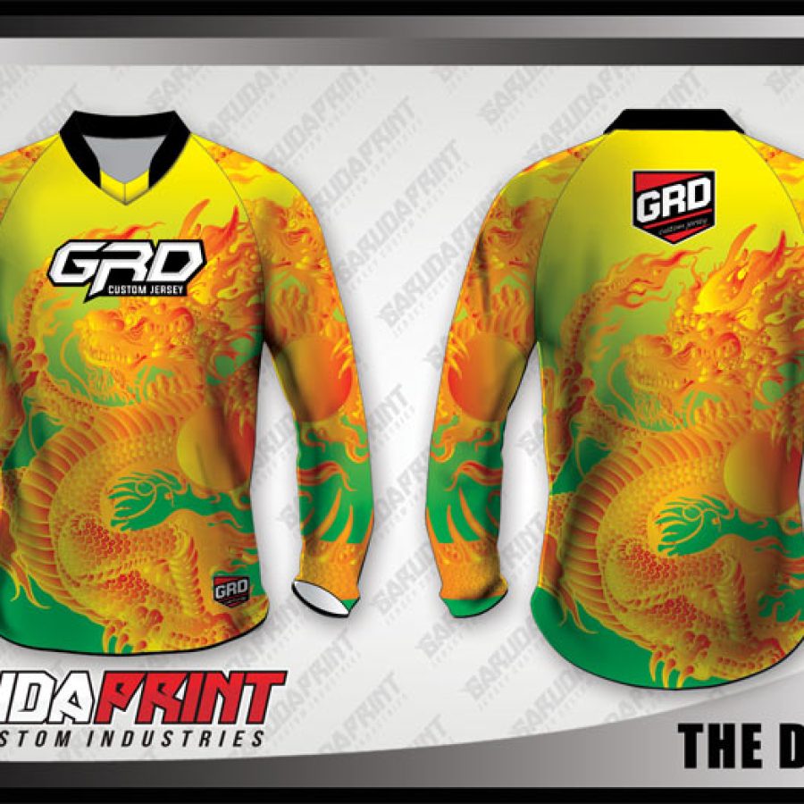 Desain Kaos Sepeda Gunung The Dragon Motif Naga Warna Hijau Kuning