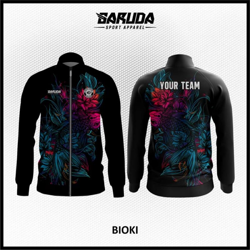 Desain Jaket Printing Motif Bunga Warna Hitam Yang Menawan