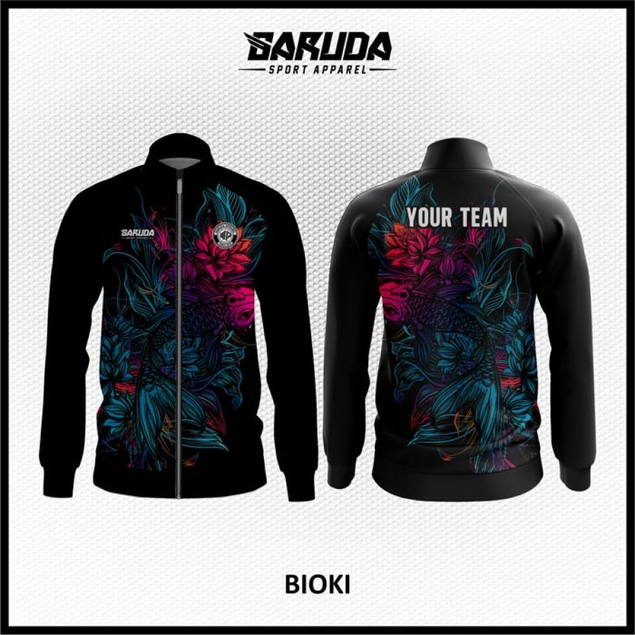 Desain Jaket Printing Motif Bunga Warna Hitam Yang Menawan