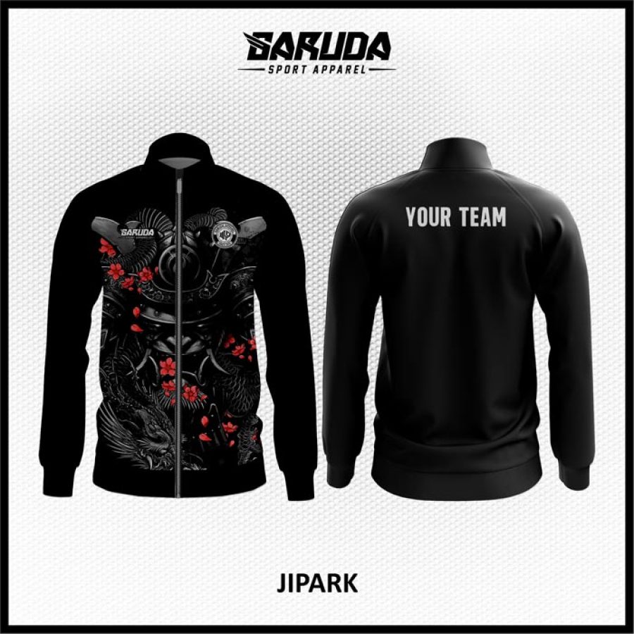 Desain Jaket Printing Warna Hitam Motif Tato Sangat Unik
