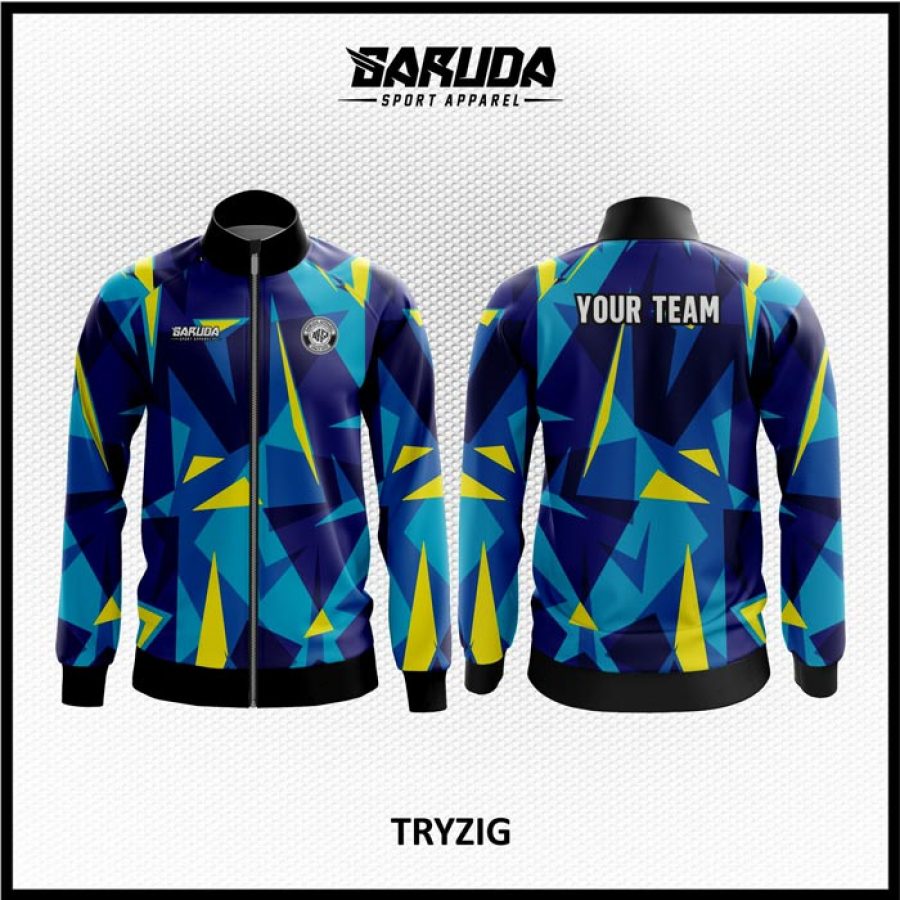 Desain Jaket Printing Warna Biru Kuning Hitam Bergaya Lebih Trendy