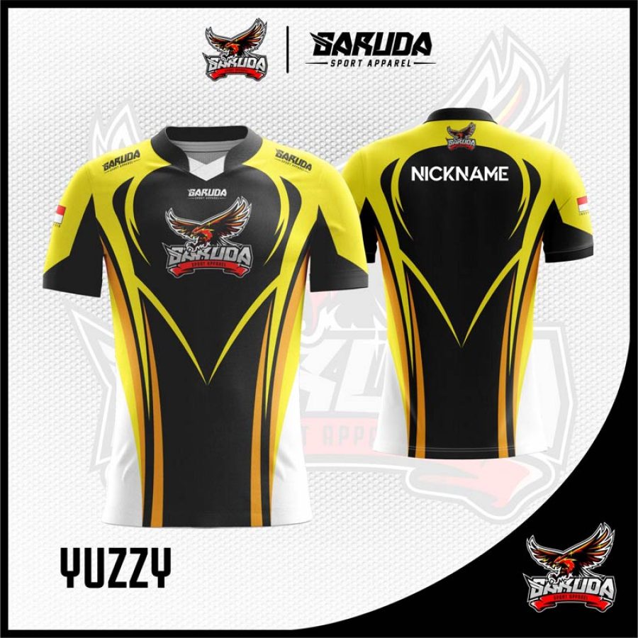Desain Jersey Esports Printing Yuzzy Warna Hitam Kuning Terkeren