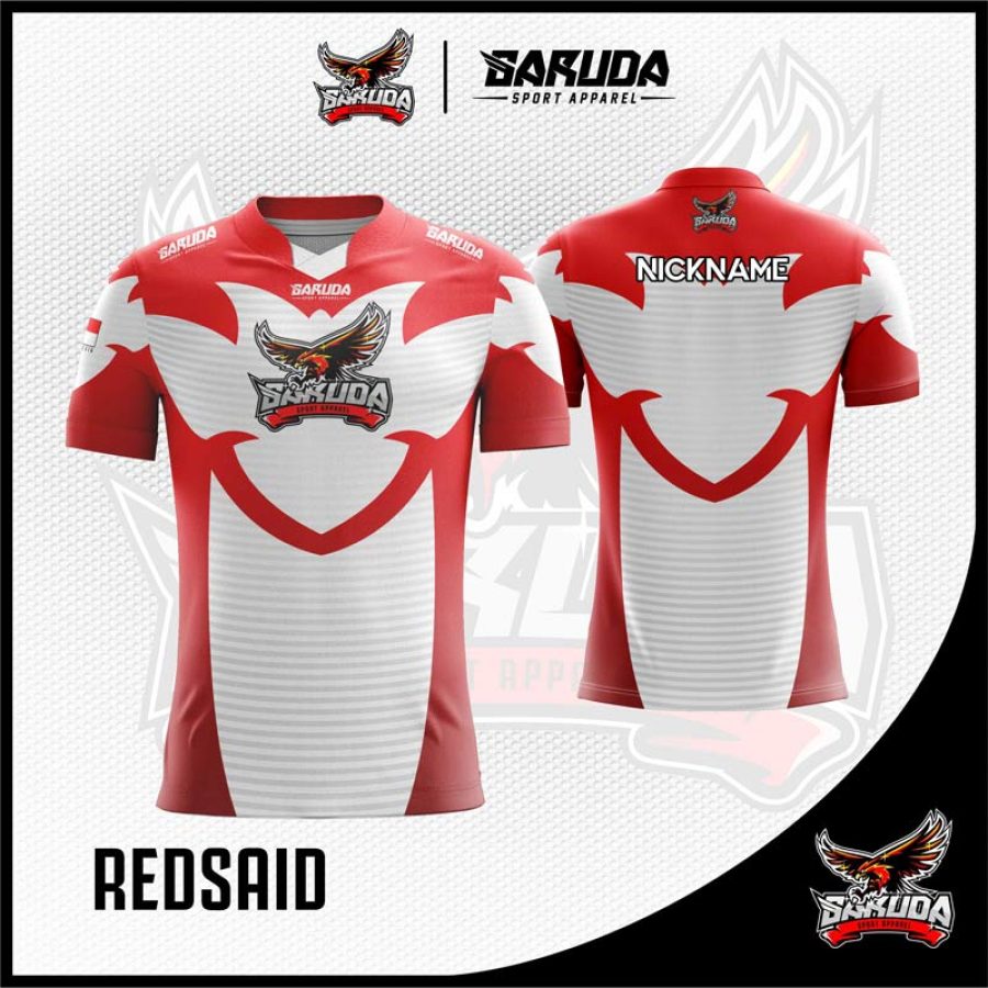 Desain Baju Gaming Code Redsaid Warna Merah Putih Lambang Nasionalis