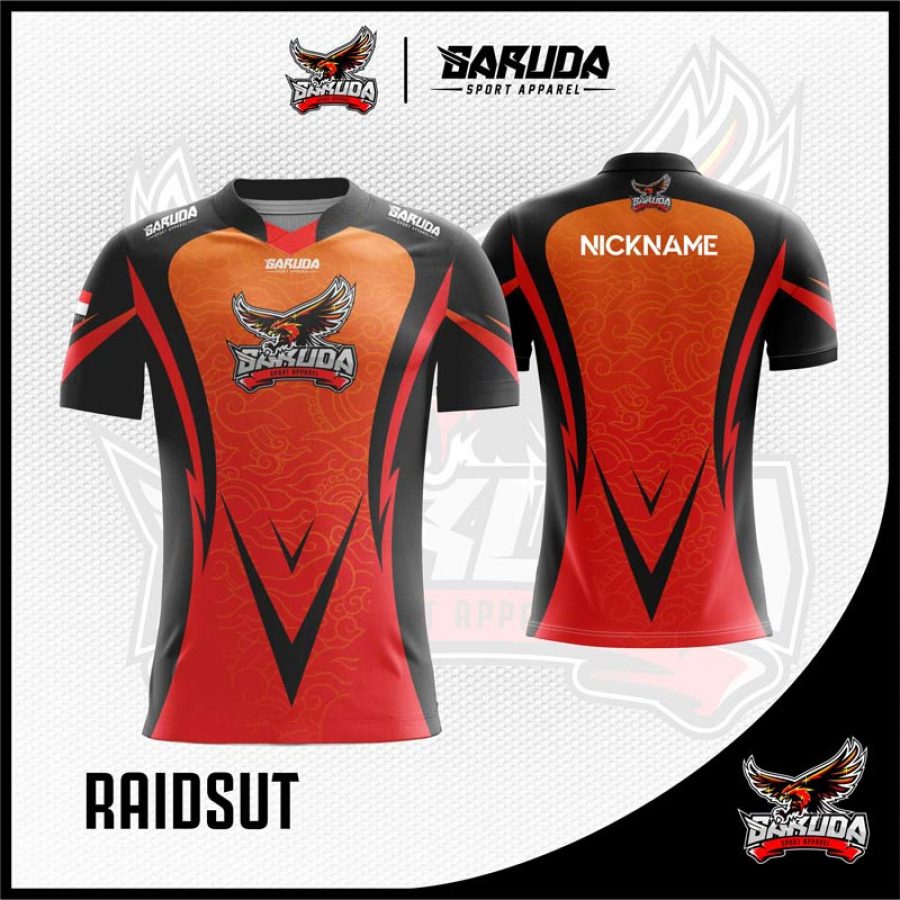 Desain Jersey Esports Code Raidsut Warna Merah Hitam Motif Batik