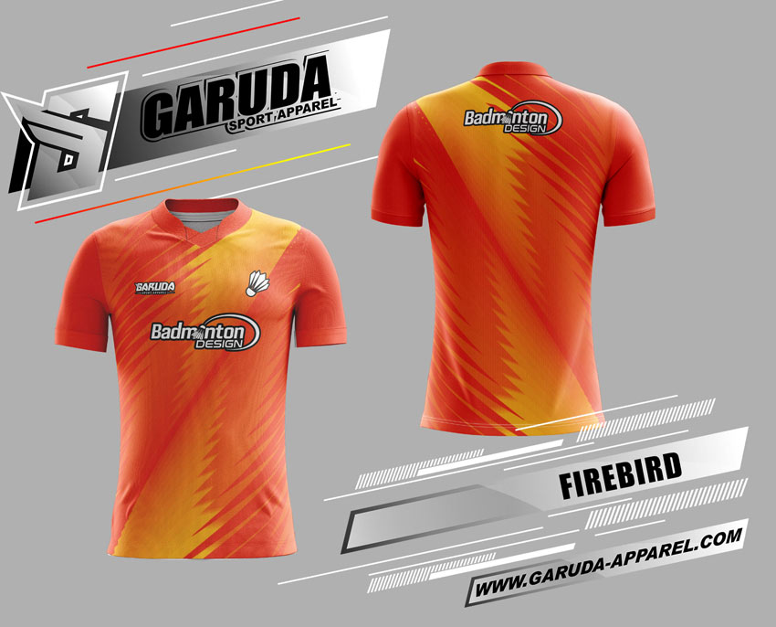 Desain Jersey Badminton Printing Firebird Warna Orange Bergaya Trendy
