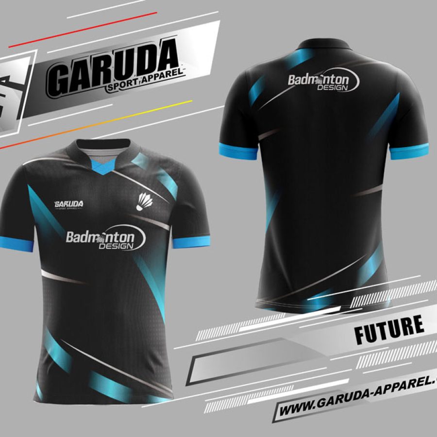 Seragam Badminton Future Warna Hitam Kombinasi Biru Muda
