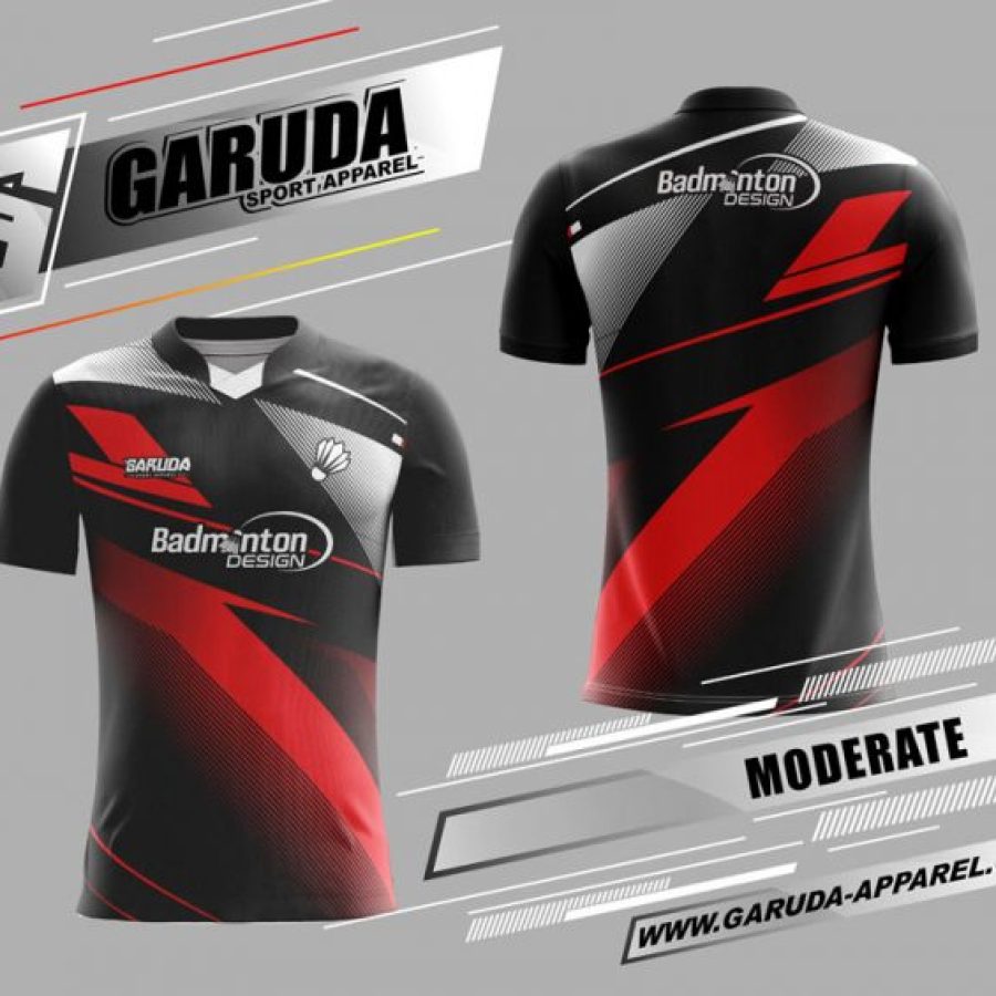 Baju Badminton Moderate Warna Hitam Merah Modern