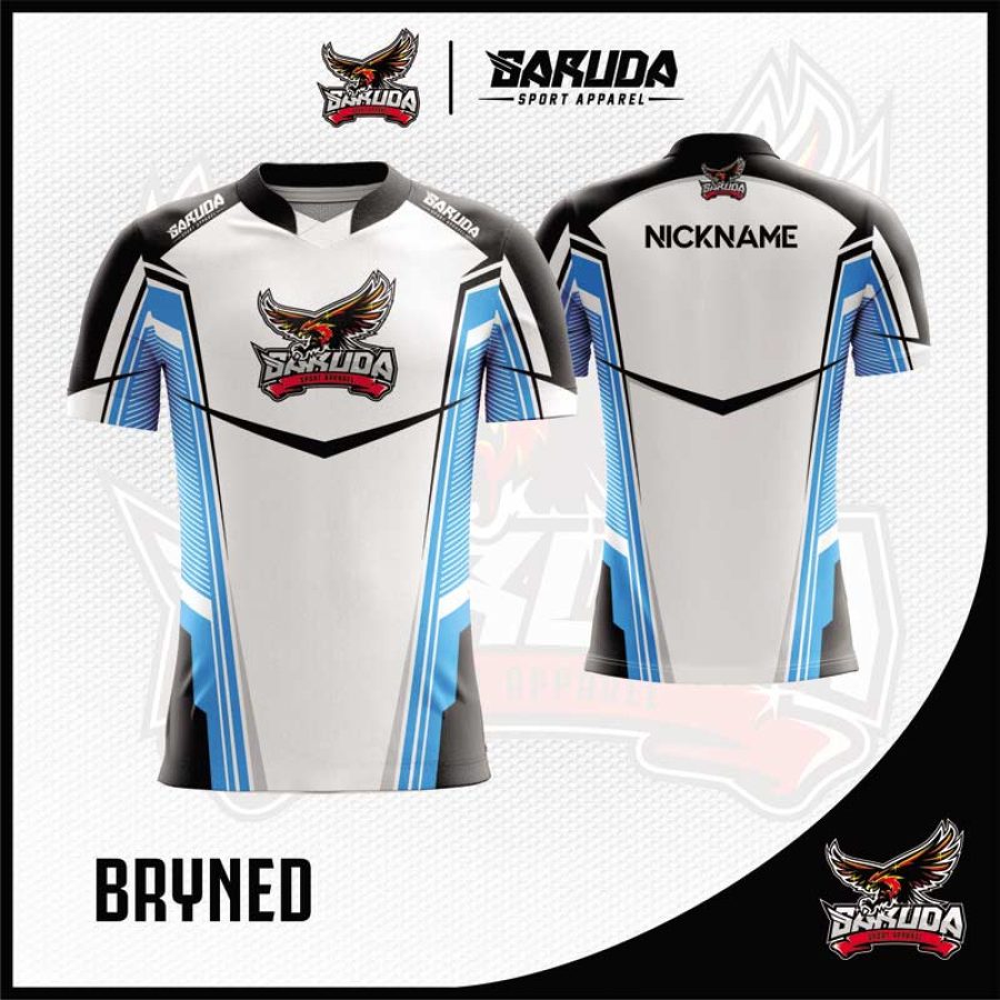 Desain Baju Esport Bryned Warna Putih Yang Dinamis